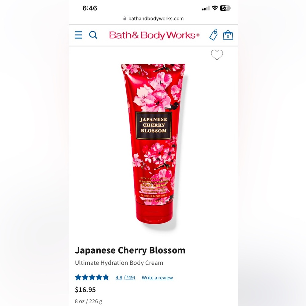 NEW! BATH & BODY WORKS Ultimate Hydration Body Cream JAPANESE CHERRY BLOSSOM